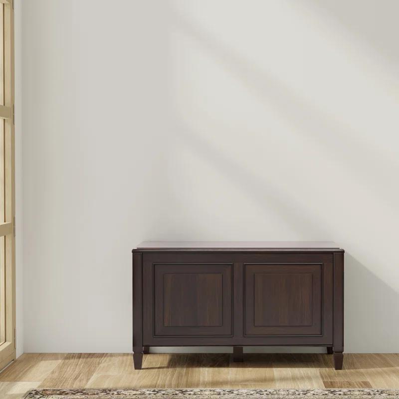 Simpli Home Connaught 36"W Solid Wood Small Storage Bench Trunk with Lift-Top Lid and Dual Storage Compartments