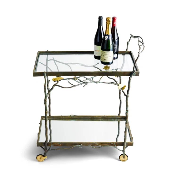 Butterfly Ginkgo Bronze Bar Cart with Acid-Etched Detail