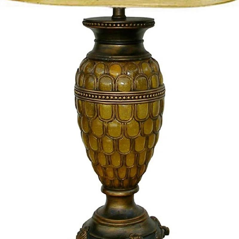 Bloomsbury Market 31" Golden Brown Polyresin Urn Table Lamp With Night Light And Gold Bell Shade