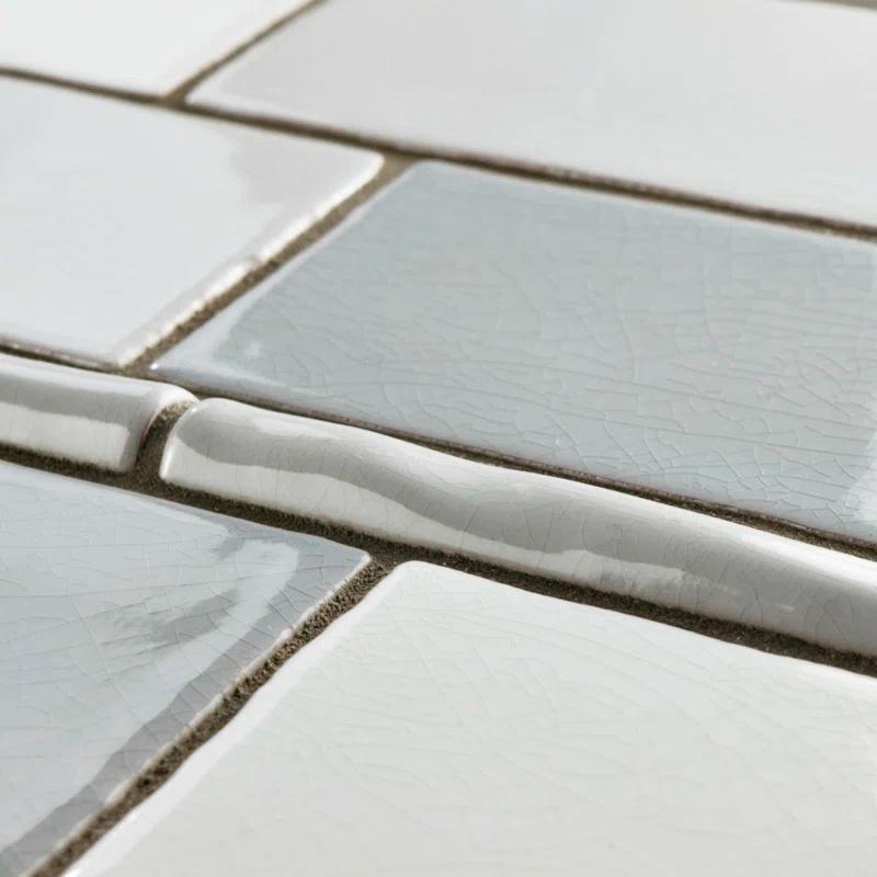 Merola Tile Antic Craquelle 3/4" x 6" Glossy Ceramic Quarter Round Wall Tile Trim in Gris Oscuro Craquele