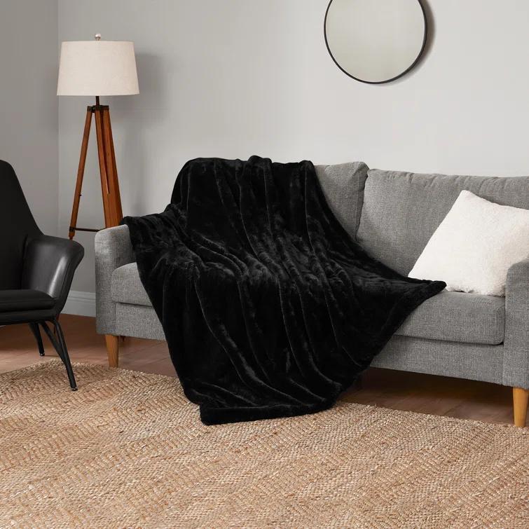 Lucky Brand Reversible Solid Rabbit Mink Faux Fur Luxurious & Soft Thow Blankets - 50" x 70" & Reviews | Wayfair
