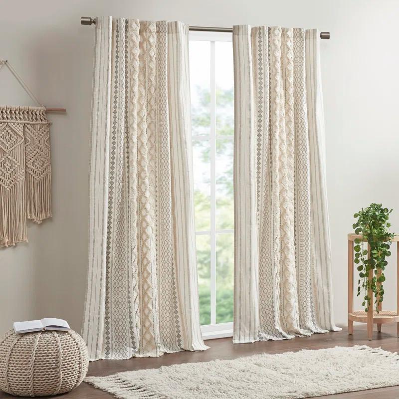 INK+IVY Imani Cotton Printed Boho Single Curtain Panel with Chenille Stripe and Lining & Reviews | Wayfair