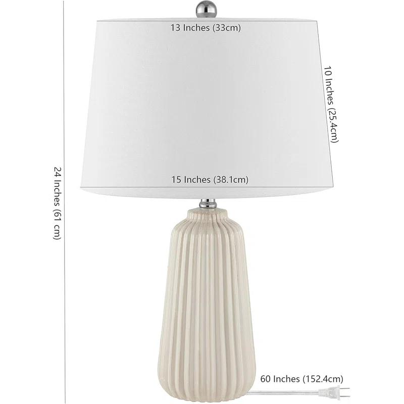 Wildon Home® Modern Ceramic Table Lamp With Led Bulb Included - Elegant Ivory Finish And Textured Design For Bedroom, Living Room, Or Home Office