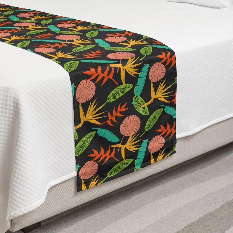 Ambesonne Ambesonne Botany Bed Runner Abstract Exotic Garden Scene Dark Grey and Multicolor