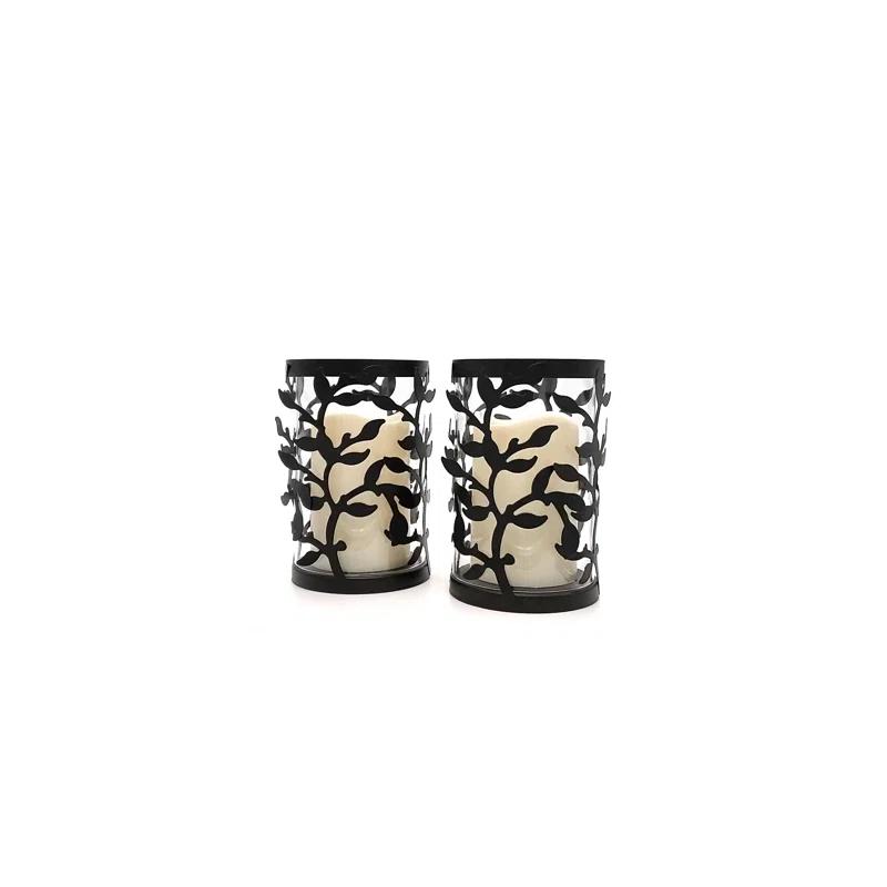 The Holiday Aisle® Black Vine Hurricanes with LED Candles (Set of 2)