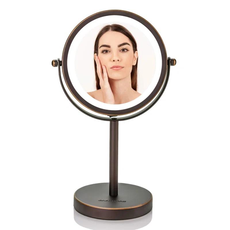 Ovente OVENTE 6" Lighted Makeup Mirror with 1X/7X Magnification, Cordless Tabletop Mount Vanity Round Mirror with 360° Swivel Design and Double Sided Cool Tone LED Ring Light, Antique Bronze MLT60ABZ1X7X
