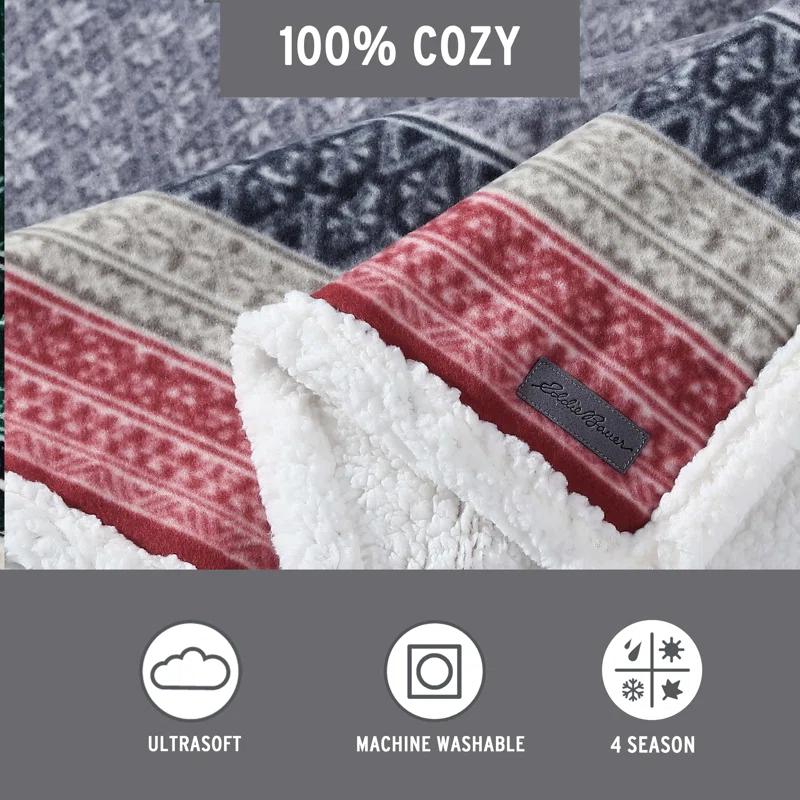 Eddie Bauer Printed Plush Fleece/Sherpa Oversized Throw Blanket