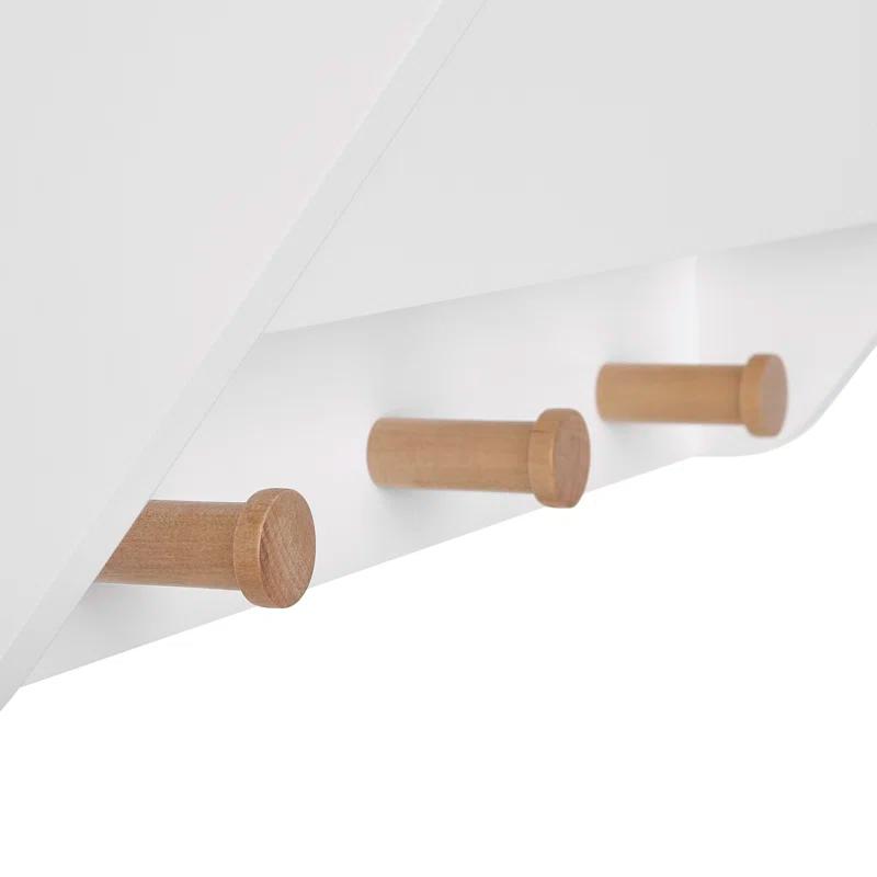 RiverRidge Home RiverRidge Kids Catch-All Wall Bookshelf with 2 Toy Storage Cubbies and 3 Wooden Hooks for Playroom, Nursery, and Reading Nook - White