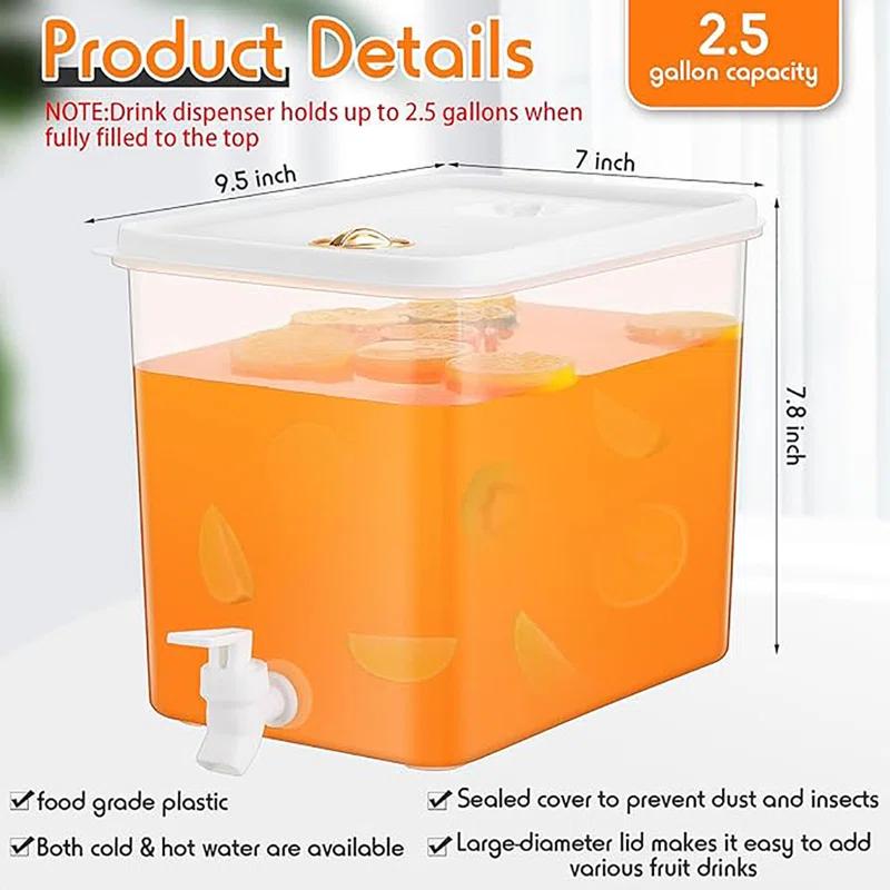 Mint Pantry® 2 Pack 2.5 Gallon Drink Dispenser For Fridge With Spigot Water Dispenser Leak Proof Lids Filter Screen Beverage Juice Container Sealed Plastic Lemonade Milk Cold Hot Drink Tea Jug For Party
