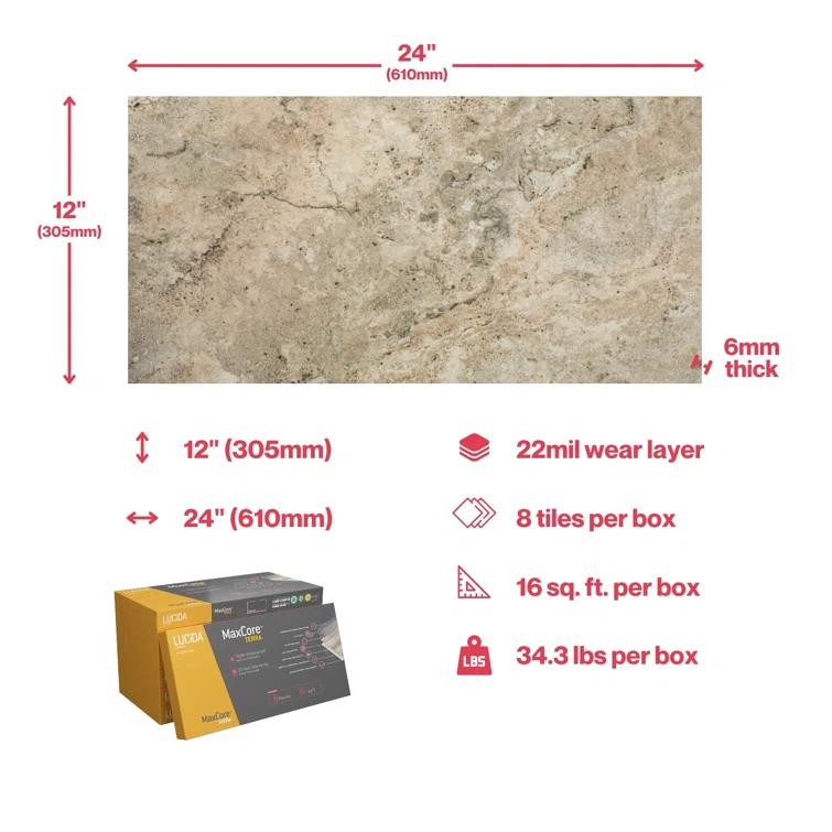 Lucida USA MaxCore Terra 22mil x 12" W x 24" L Click Lock Vinyl Tile Flooring
