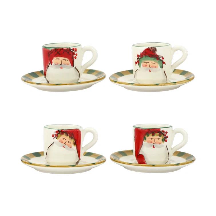 VIETRI Old St. Nick Assorted Espresso Cups & Saucers (Set of 4)