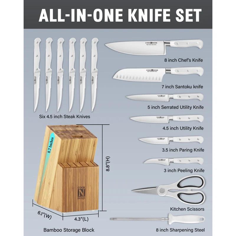 Cook N Home Kitchen Knife Set with Bamboo Storage Block 15-Piece