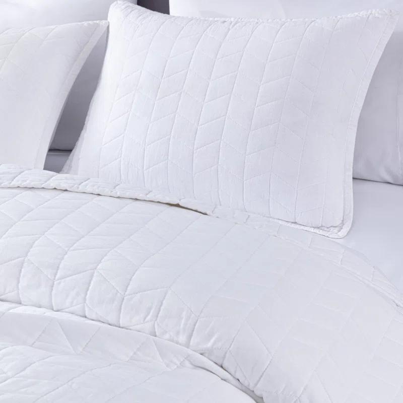 Chezmoi Collection Solid Color Embroidery Stitching Cotton Quilt Sets Cotton Quilt Set