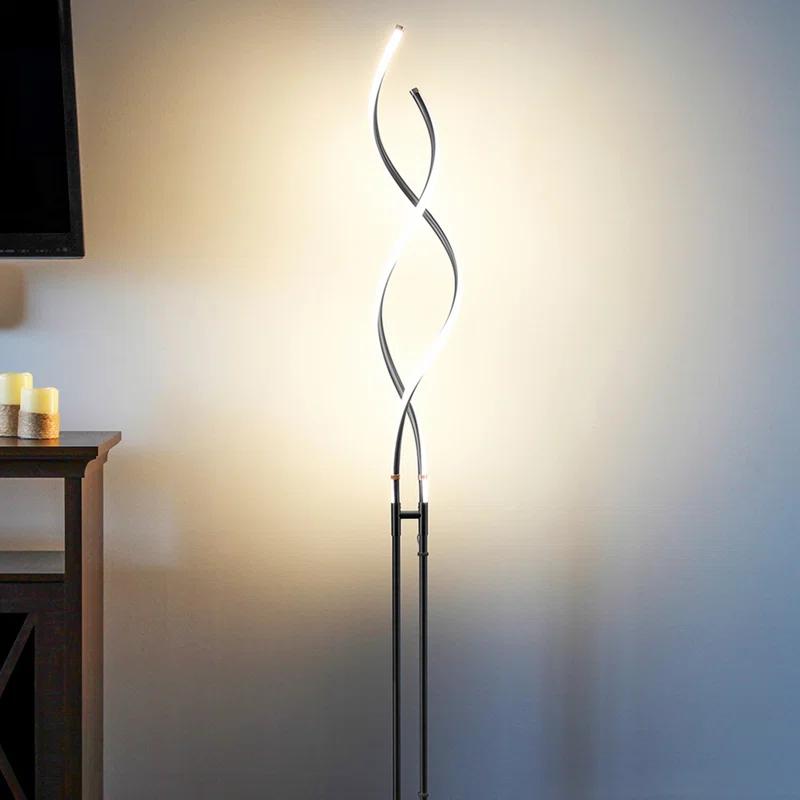 Brightech Embrace 40–60" 2-in-1 Modern LED Spiral Floor and Table Lamp with Black Finish, Adjustable Height, and Built-In 3-Way Dimmer