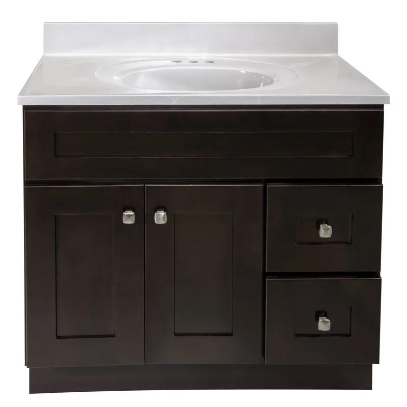 Design House Brookings 37 Inch Solid Wood Bathroom Vanity with Cultured Marble Top, Assembled, Sherwin Williams® Gray – Design House, 216127