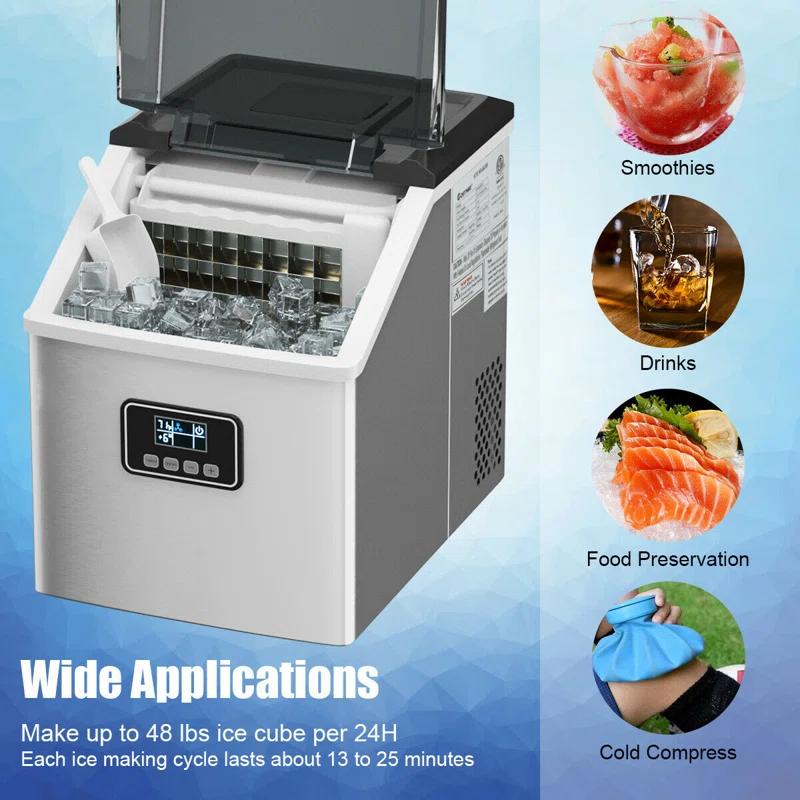 Calorful 48 Lbs Stainless Self-Clean Ice Maker With LCD Display