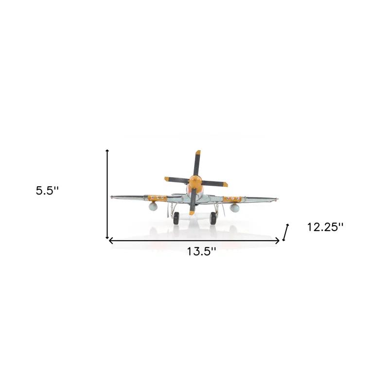 HomeRoots 6" Grey Mustang Metal Hand Painted Decorative Airplane