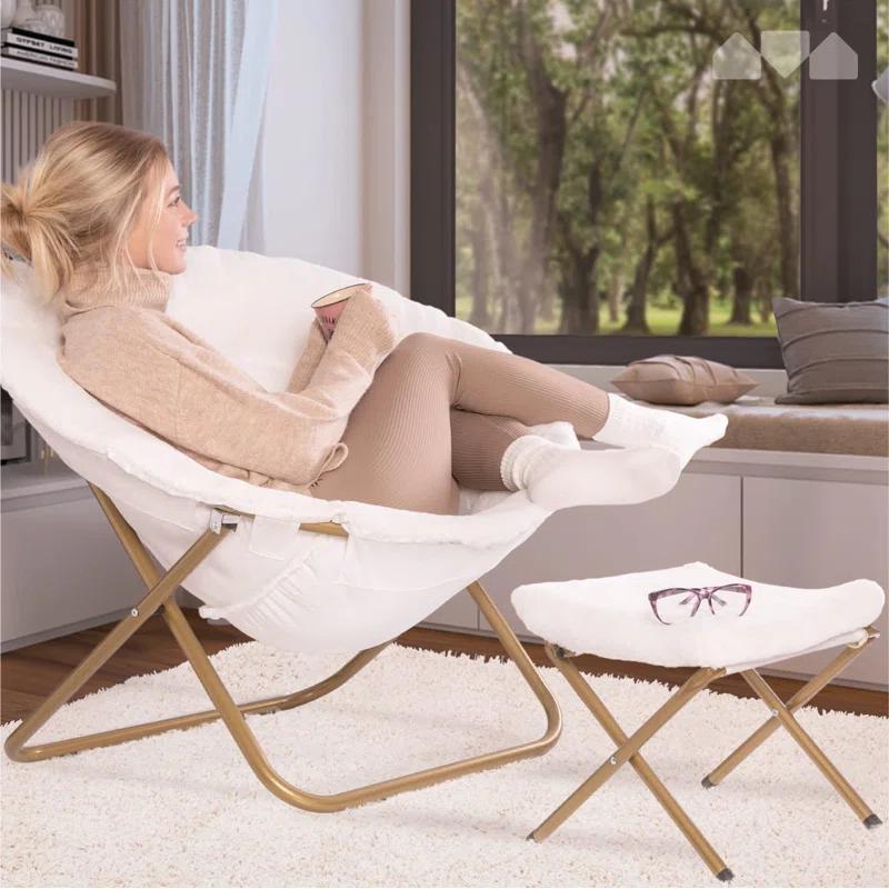 Everly Quinn Faux Fur Saucer Chair For Bedroom