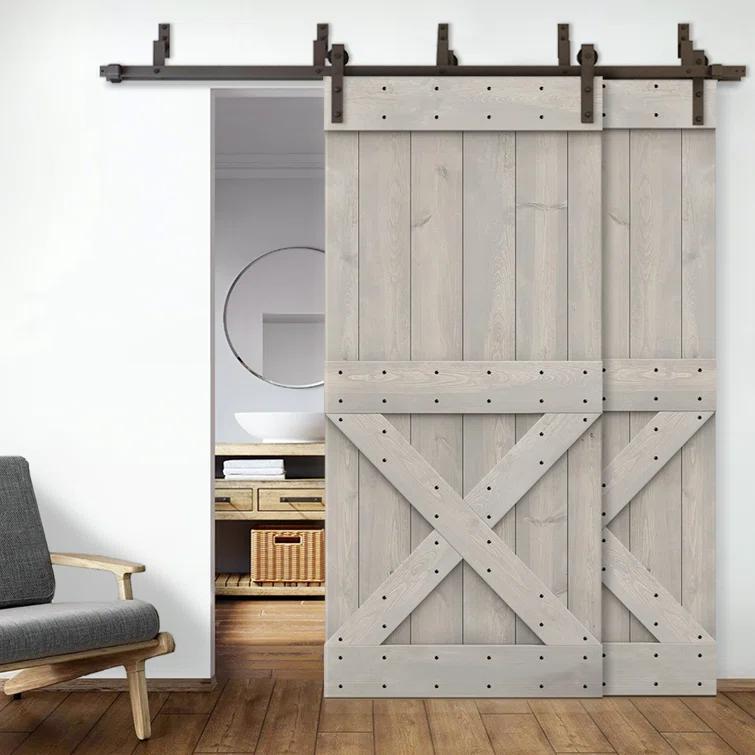 Calhome 84'' Solid Wood Paneled Painted with Installation Hardware Kit Barn Door