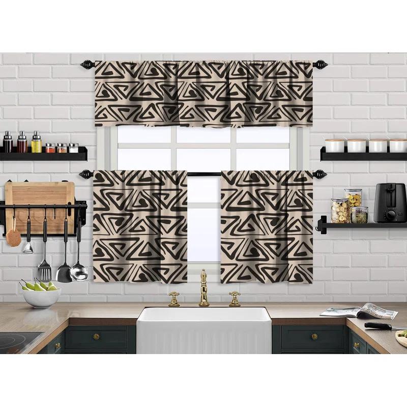 Boho Design Kitchen Valance (50X14) And 2 Tiers Cafe Curtains