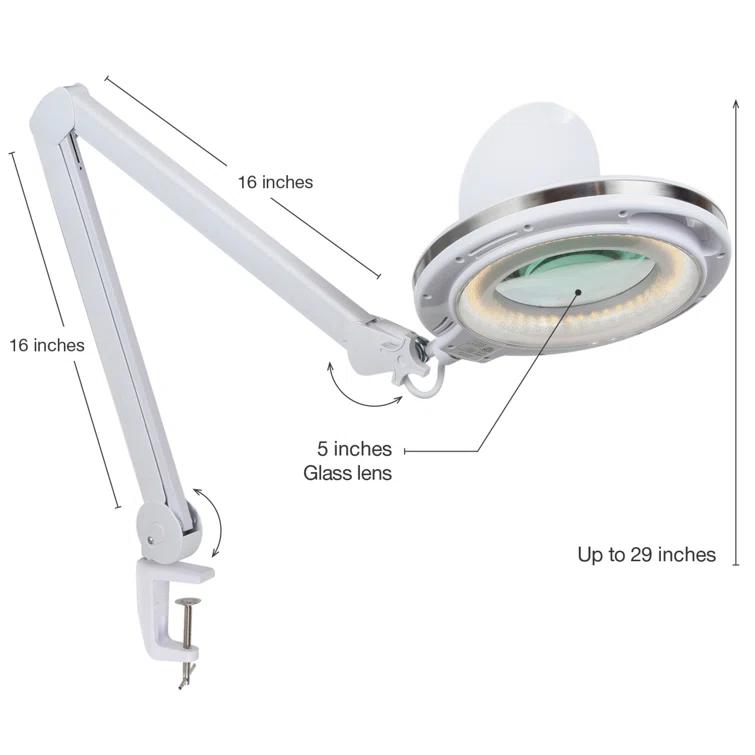 Brightech Lightview Pro 33 in. Adjustable Swing Arm Integrated 2.25X Magnifying Dimmable LED Desk Clamp Lamp