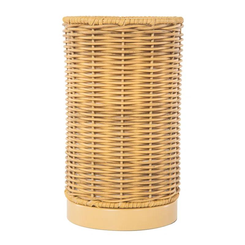 Kouboo All Weather Wicker Indoor/Outdoor Rechargeable LED Drum Table Lamp, Natural Color
