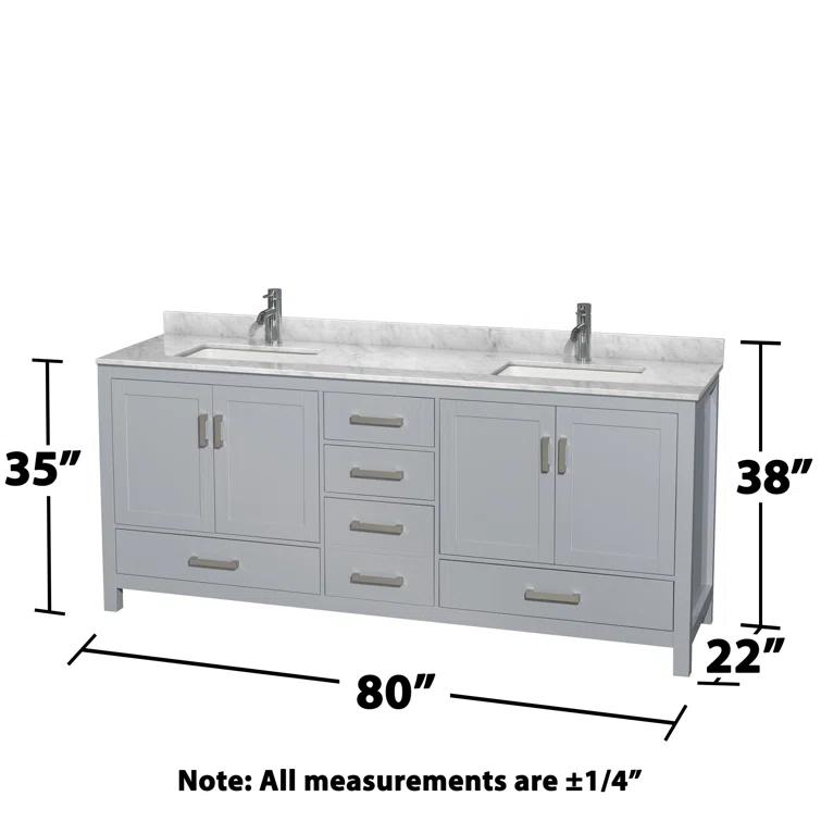 Wyndham Collection Sheffield 80" Freestanding Double Bathroom Vanity with Marble Top
