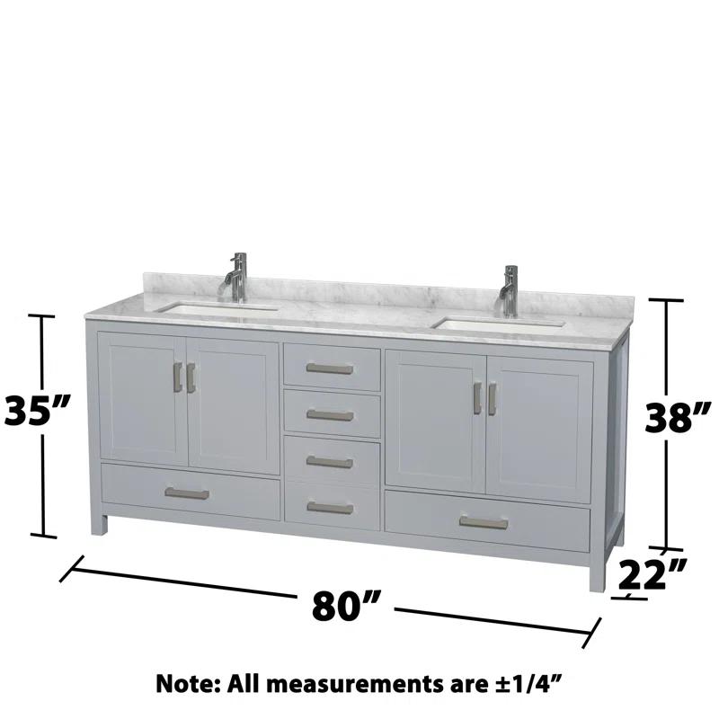 Wyndham Collection Sheffield 80" Freestanding Double Bathroom Vanity with Marble Top