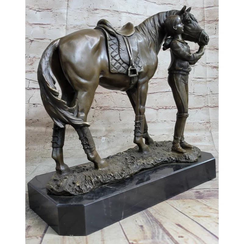 Foundry Select Midgard Equestrian Little Girl Child w/ Horse Bronze Statue Sculpture Figurine 11" x 12"