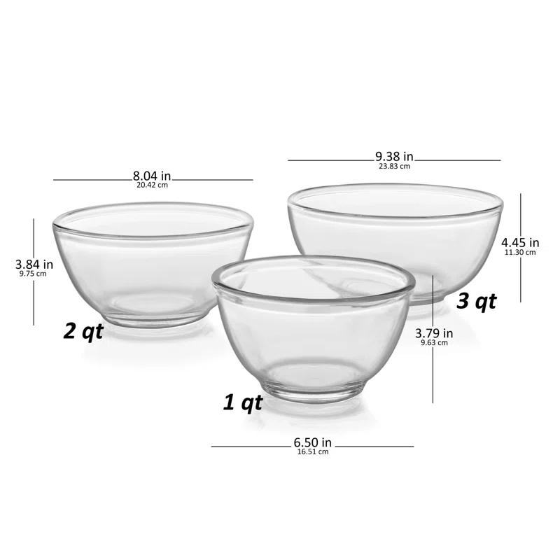 Libbey Baker's Basics 3 Piece Glass Mixing Bowl Set, Multi-Size (Set of 3)