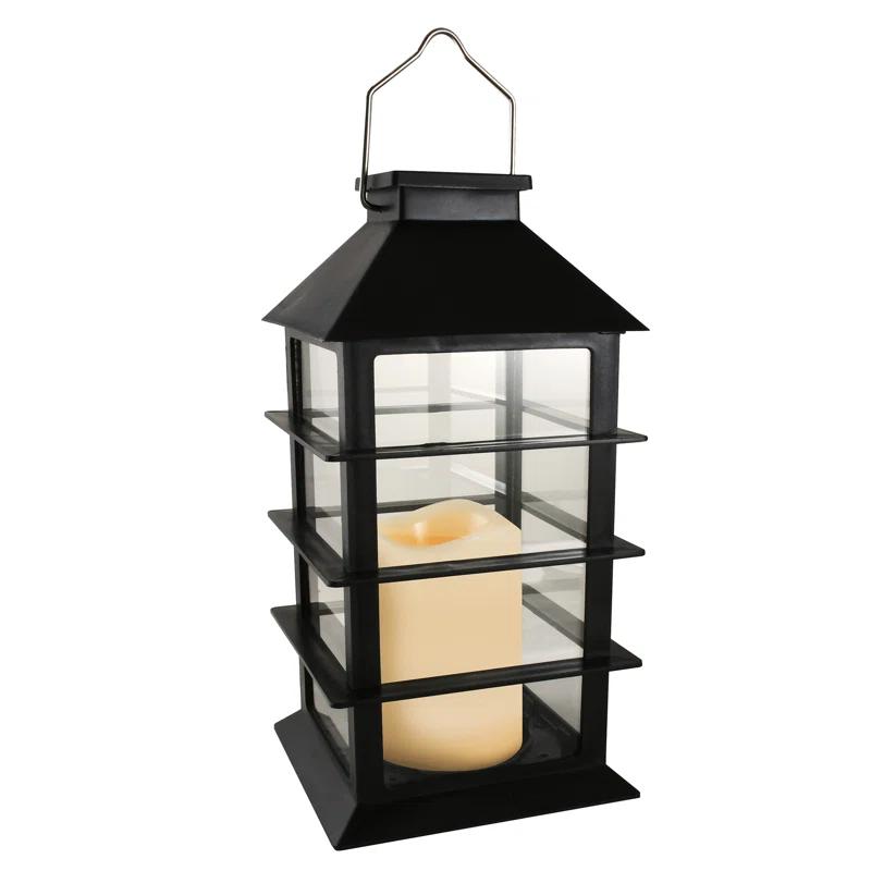 LumaBase Solar Powered Lantern with LED Candle - Horizontal Black