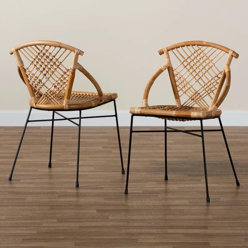Bayou Breeze Slat Back Rattan Side Chair in Natural Brown (Set of 2)