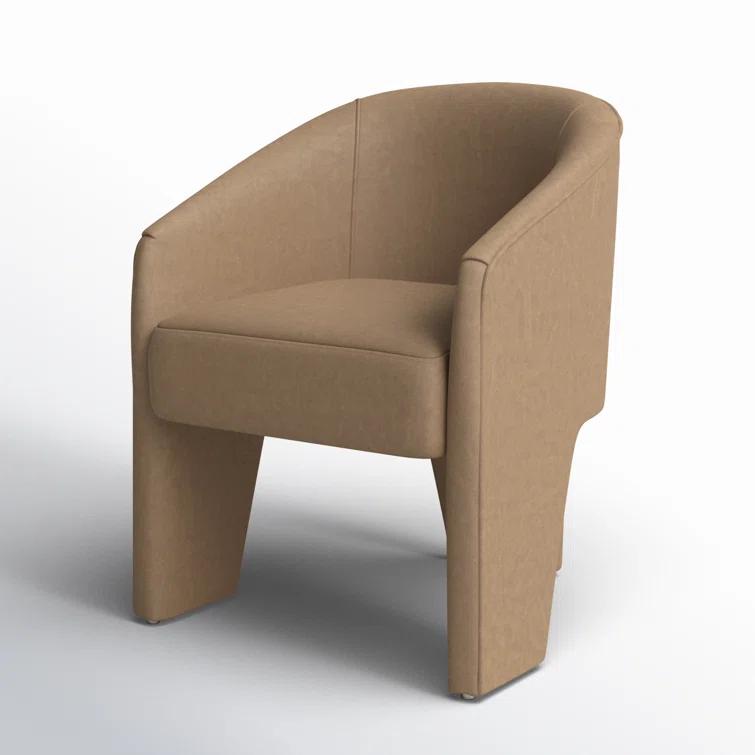 Beige Contemporary Leather-Wood Upholstered Arm Chair 25"W