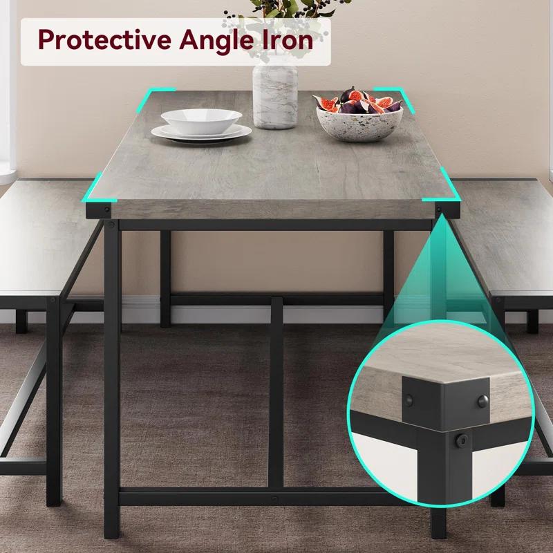 Dining Table Set For 4, Kitchen Table With 2 Metal Wood Benches