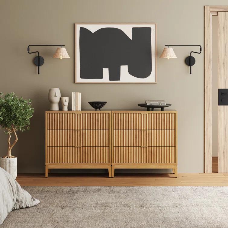 Nathan James 3-Drawer Dresser With Solid Wood Frame And Fluted Details (2-Piece Set)