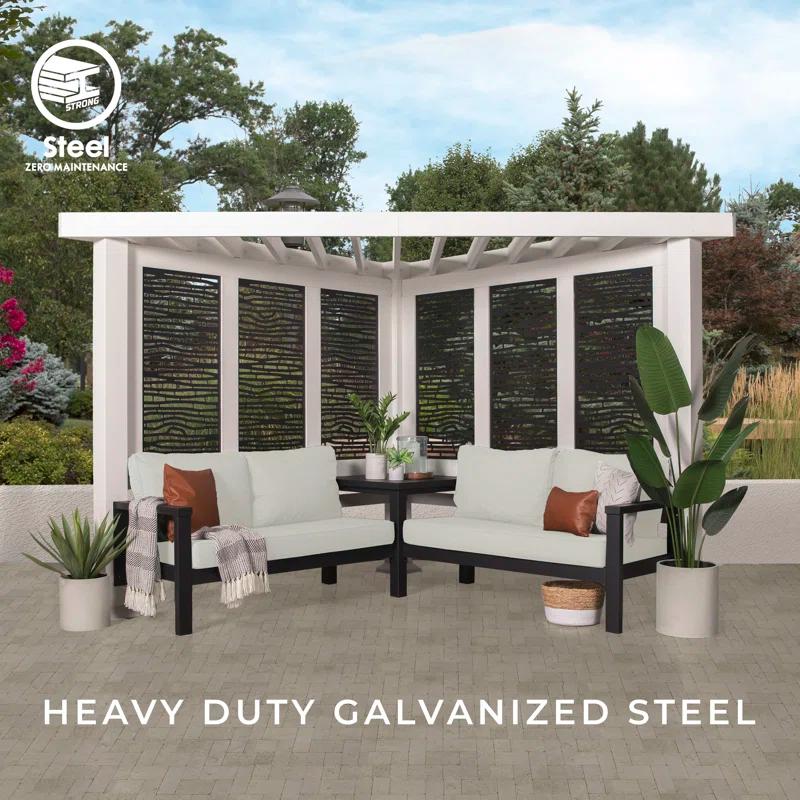 Backyard Discovery Backyard Discovery Ridgedale 12' x 8' Modern Galvanized Steel Cabana Corner Pergola with Shade Sail Canopy and Conversation Seating