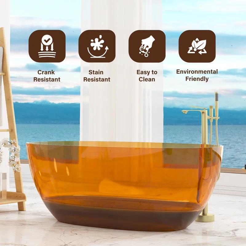 Marfa 59'' x 30'' Runway Semi Transparent Resin Freestanding Soaking Bathtub