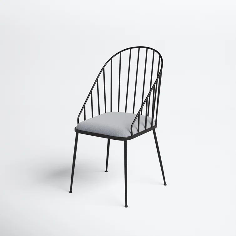 Marlowe Upholstered Metal Windsor Back Side Chair in Black