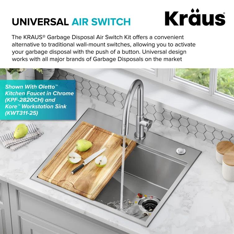 Kraus KRAUS Garbage Disposal Air Switch Kit with Push Button, AC Adapter, Power Cord, and Air Tube Included