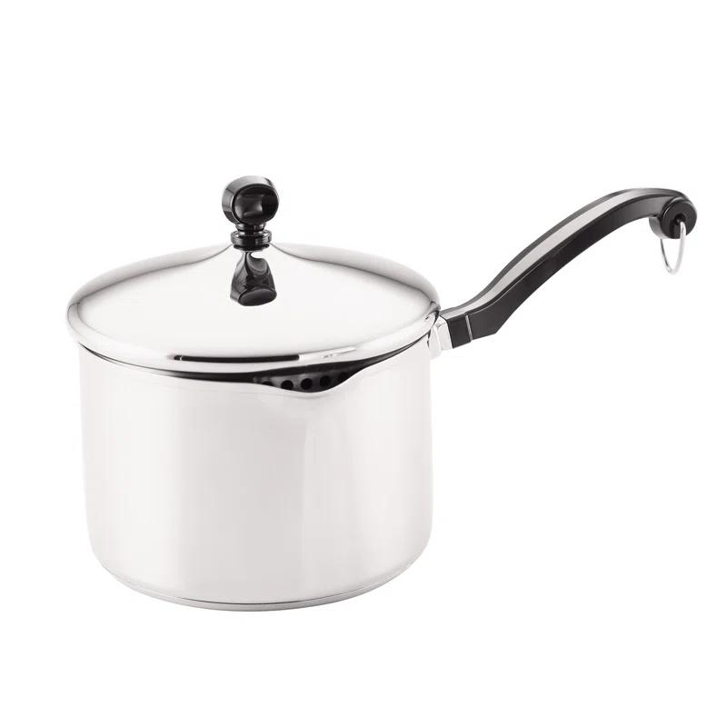 Farberware Classic Stainless Steel Straining Saucepan with Lid, 1-Quart