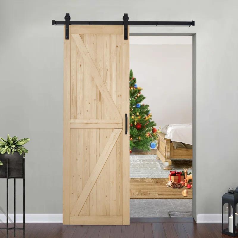 EROMMY Erommy  Paneled Solid Wood Unfinished Sliding Barn Door With Installation Hardware Kit, Smoothly And Quietly K-Frame Diy Barn Doors For Interior Rooms & Storage Closet