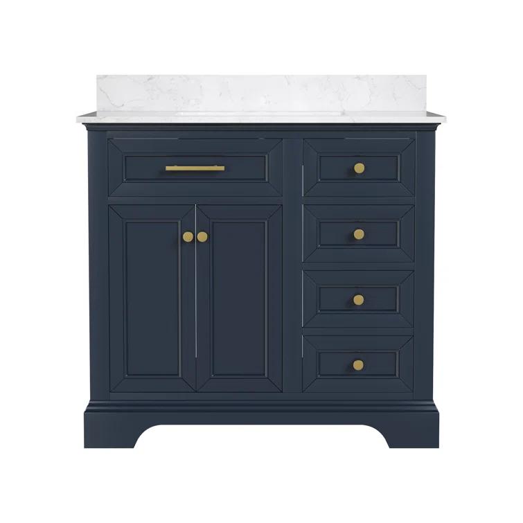 DeerValley Heritage 36'' Fully Assembled Single Bathroom Vanity with Backsplash, 3 Colors Available White/ Navy Blue/ Gray