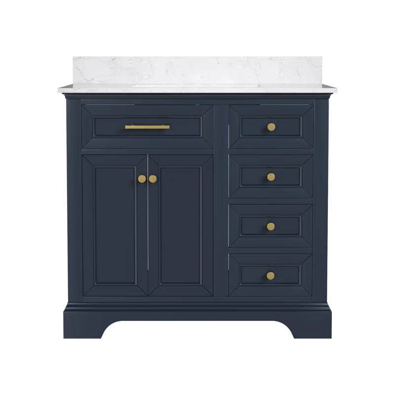 DeerValley Heritage 36'' Fully Assembled Single Bathroom Vanity with Backsplash, 3 Colors Available White/ Navy Blue/ Gray