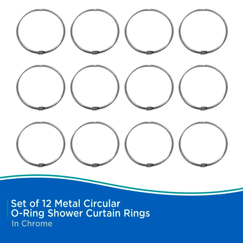 Kenney Kenney Rust-Resistant Metal Circular O-Ring Shower Curtain Rings, Chrome (Set of 12)
