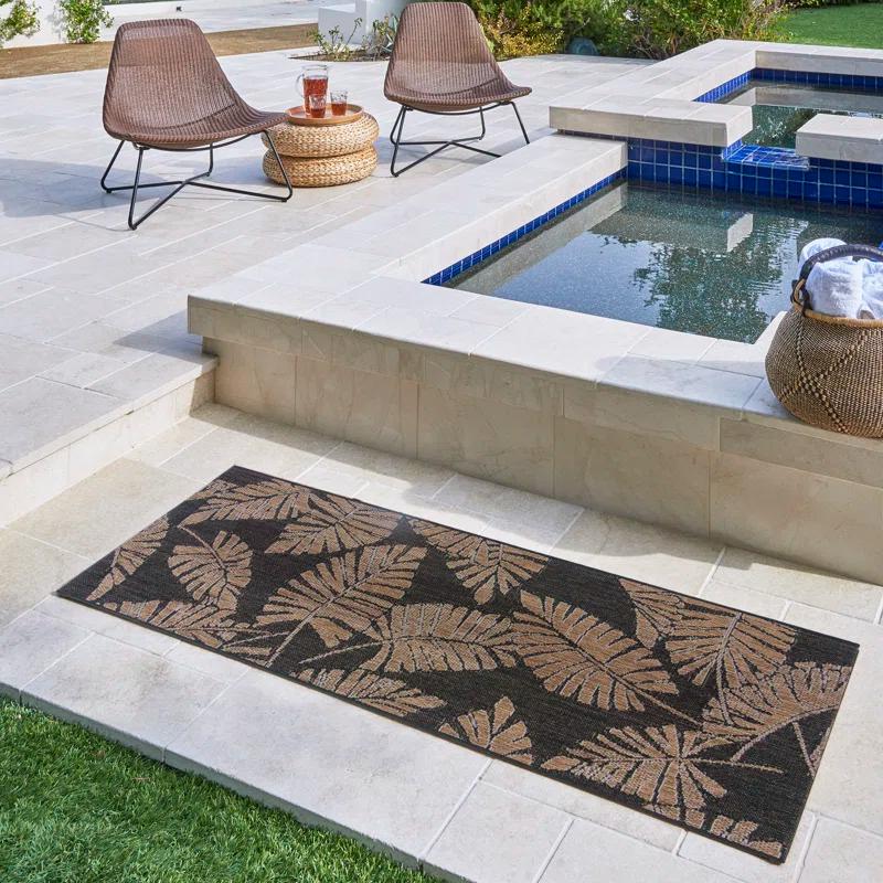 Reyn Spooner Reyn Spooner Lua'ehu Havana Brown/Black Bold Tropical Leaf Flatweave Indoor/Outdoor Area Rug