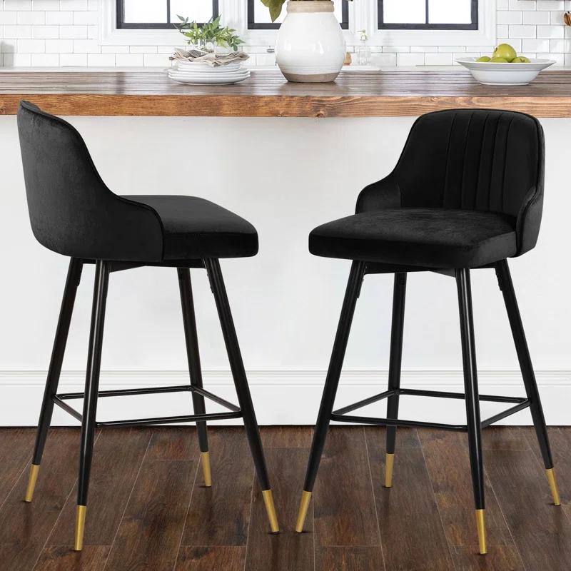 Everly Quinn Swivel Velvet Upholstered Counter & Bar Stool (Set of 2)