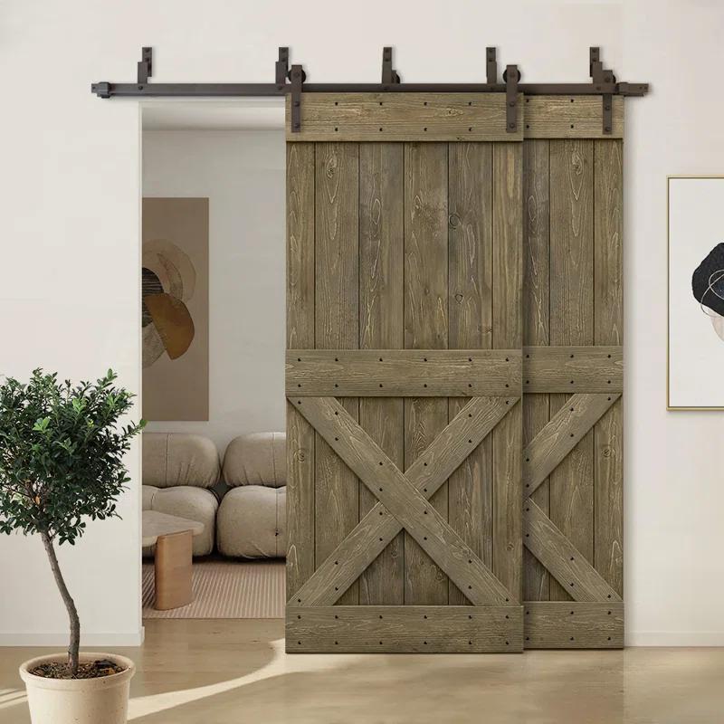 Calhome 84'' Solid Wood Paneled Painted with Installation Hardware Kit Barn Door