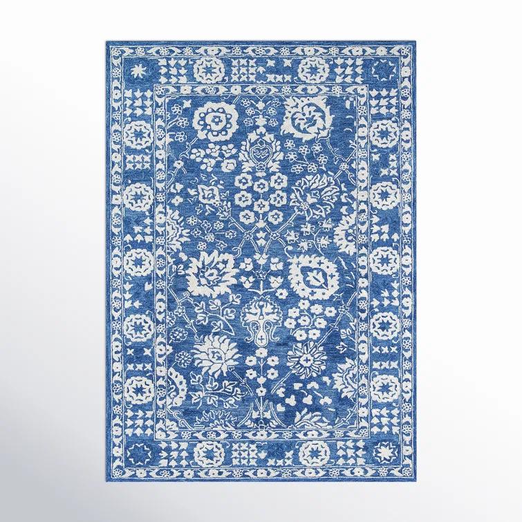 Cece Oriental Handmade Tufted Wool Blue/White Area Rug