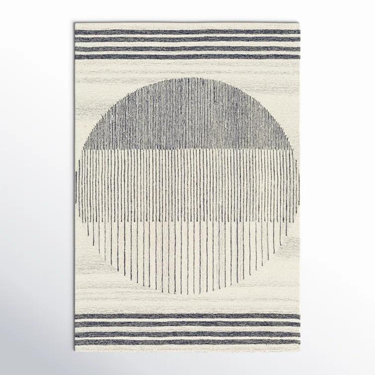 Uptown Geometric Hand Tufted Wool Area Rug in Beige/Black