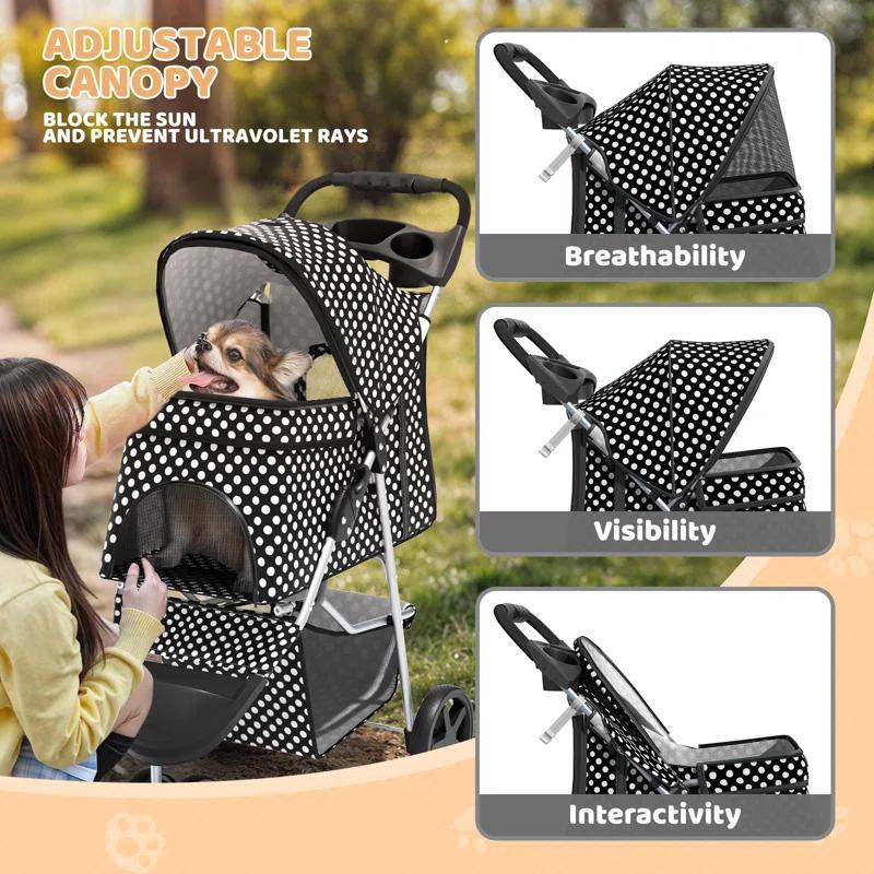 Magshion Foldable Pet Dog and Cat Stroller with Adjustable Canopy Storage Basket and Cup Holder for Small and Medium Pets